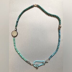 27 inch Gothic Turquoise Handmade Necklace with Decorative Claps